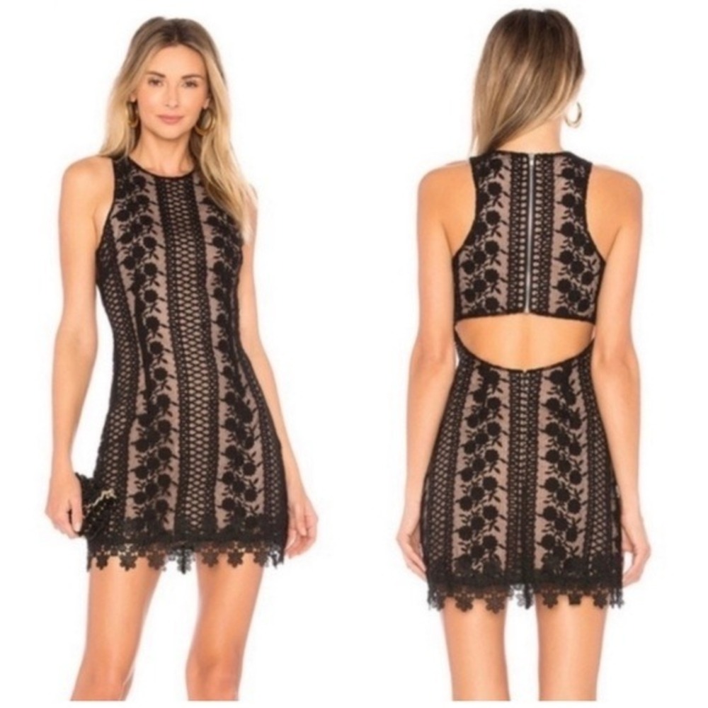 NBD Revolve Black Lace Cutout Back Mini Dress Cocktail Dress (MSRP: $178) XS